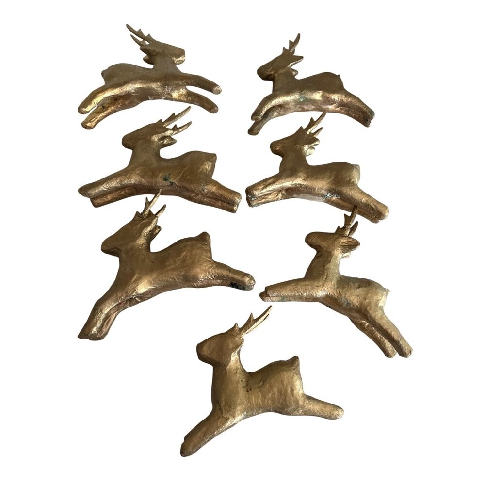 Vintage Handmade Gold-Painted Reindeer Figurines Set Of‎ 8